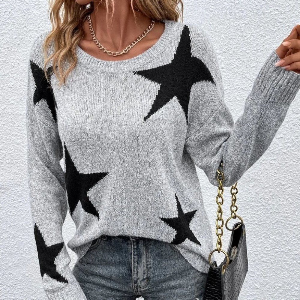star print knit Sweater top Grey - Picture 4 of 5